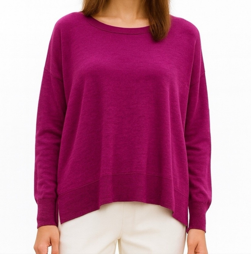 Eileen Fisher 100% Merino Wool Magenta Hi-Low Sweater - Size XS